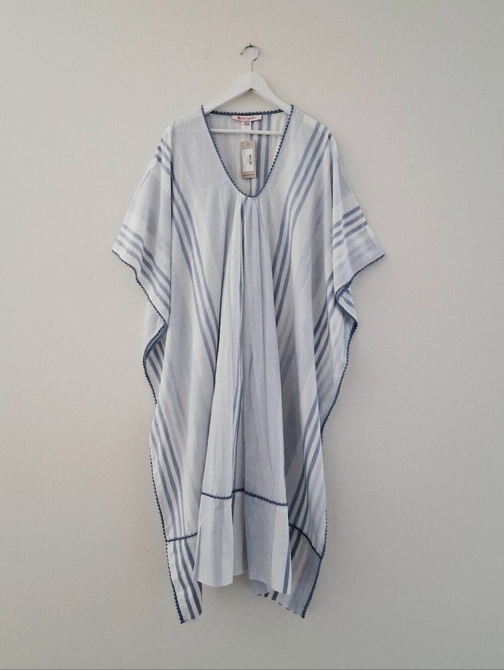 Light Blue & White Striped V-Neck Maxi Dress